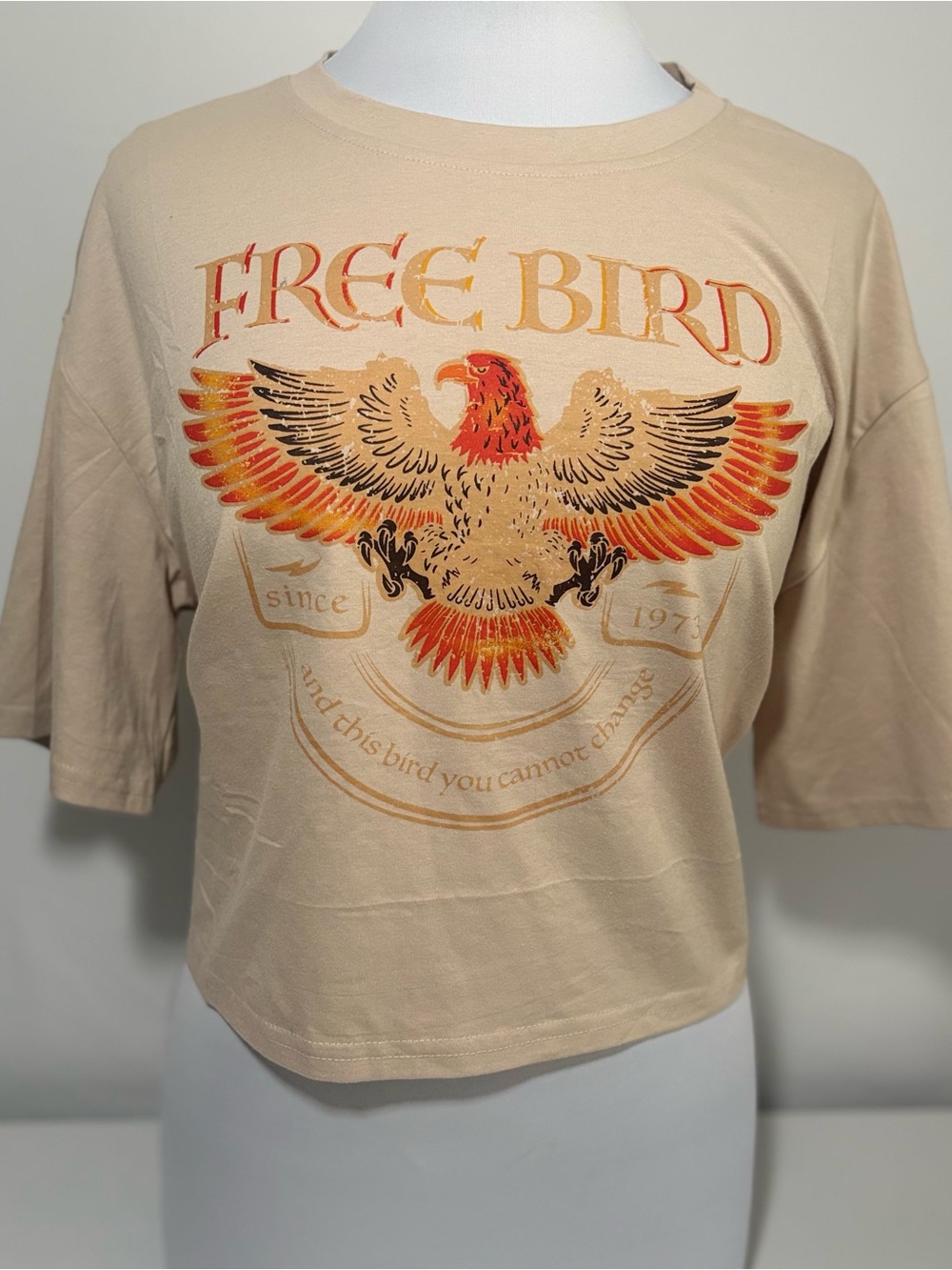Free Bird Beige Graphic Bird T-Shirt